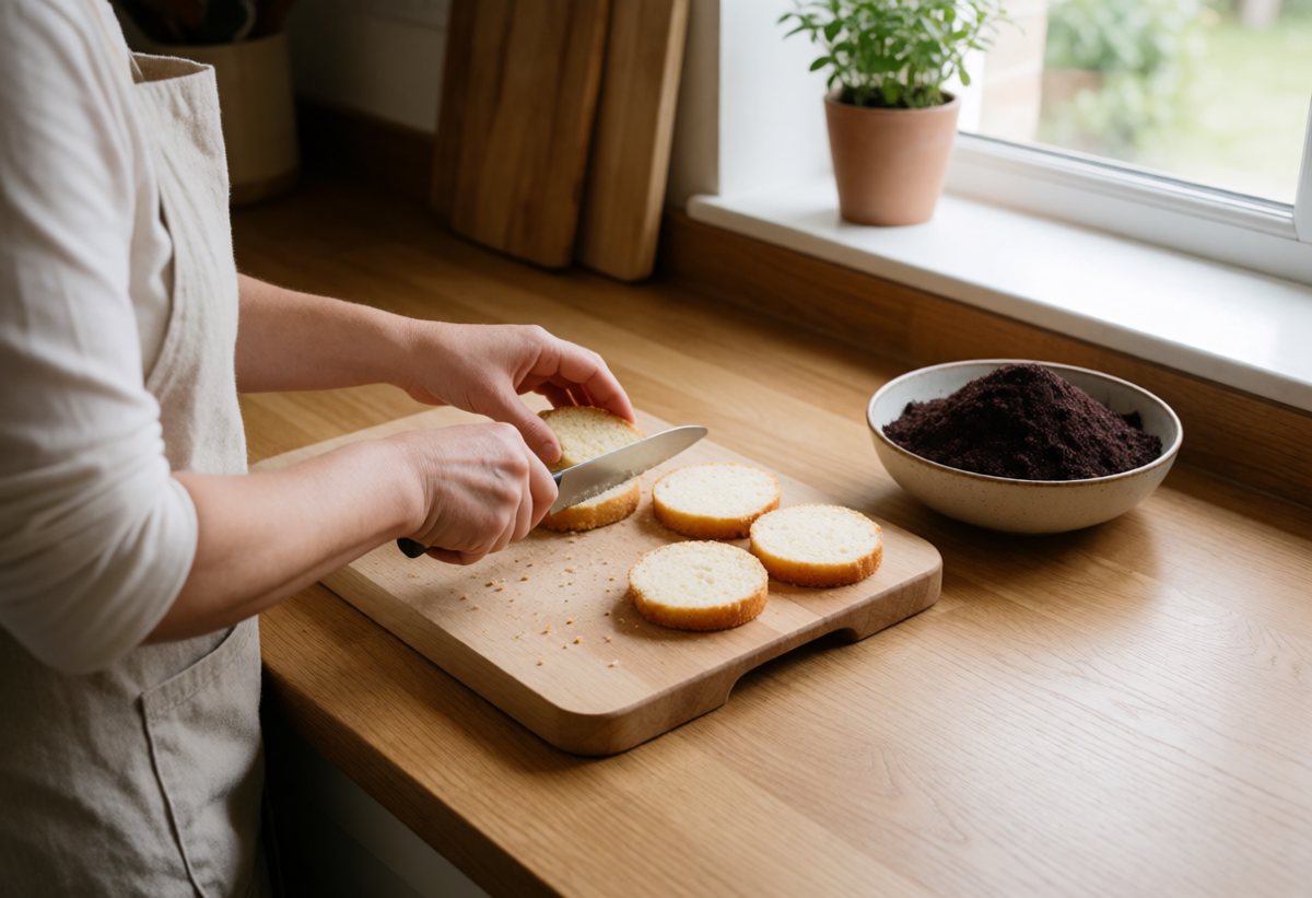 Slice the sponges into even discs with a wire.