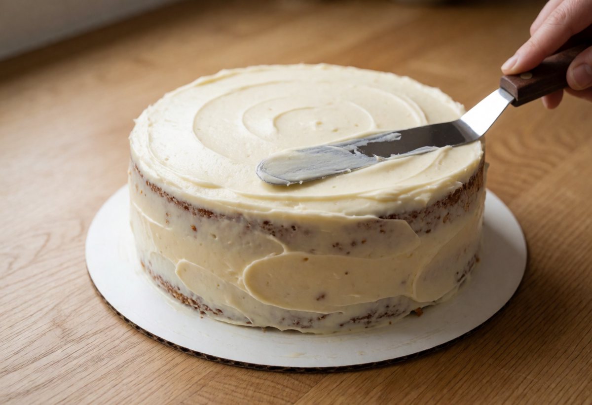 Überziehe die Torte, dann 1 bis 2 Stunden kalt stellen.