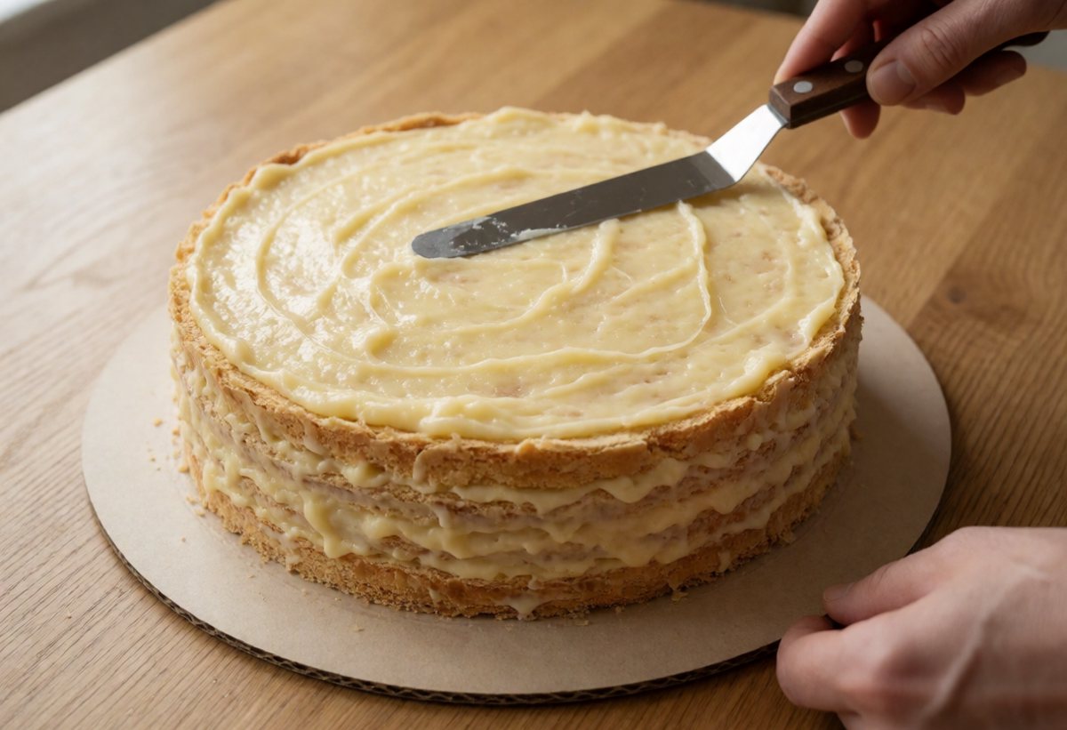 Détaillez les feuilles à une forme commune. Étalez la crème en couche régulière d’environ 3 à 5 mm.
