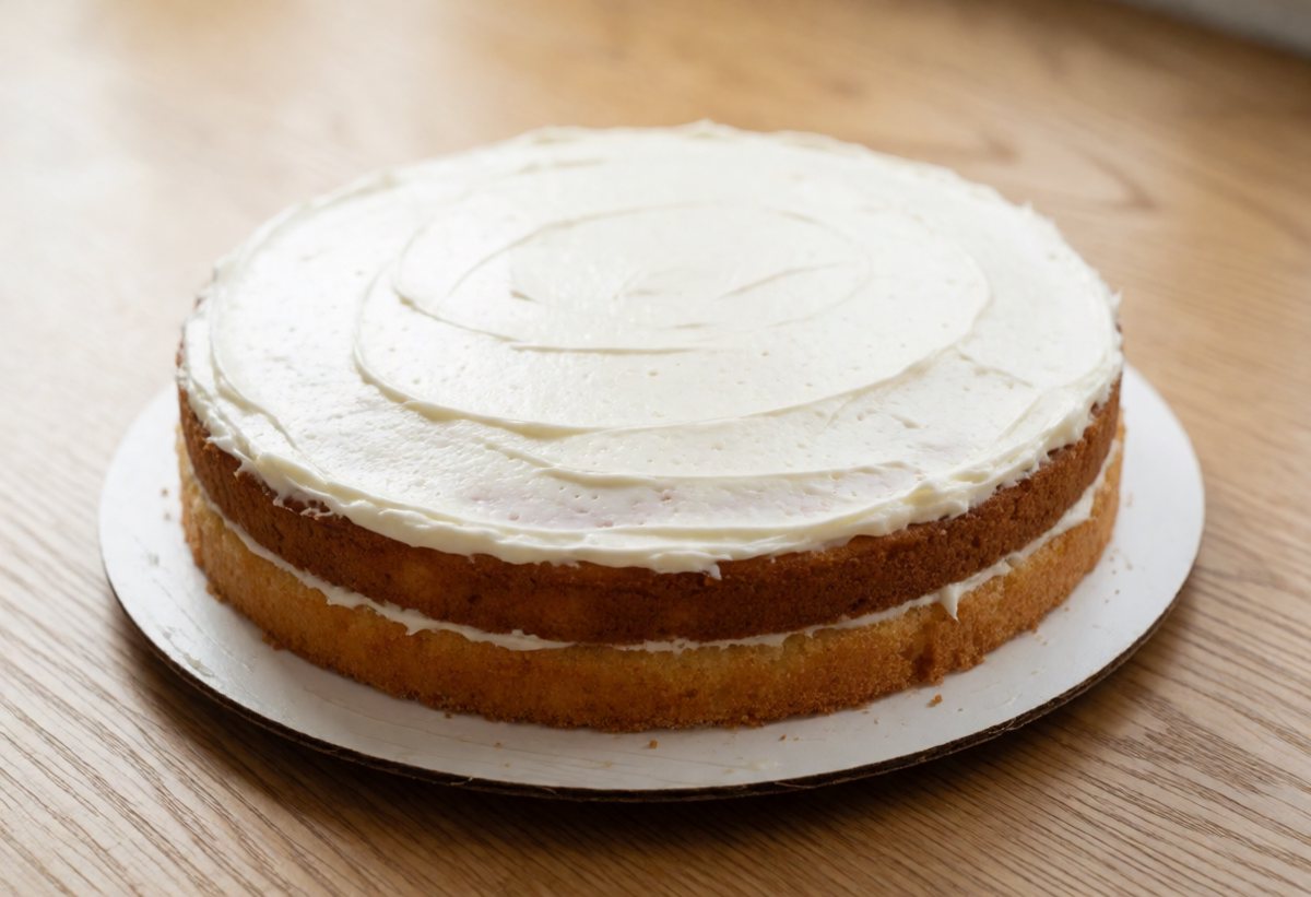 Sponge, then a layer of cream 5 to 10 mm thick (the cream is the soaking).