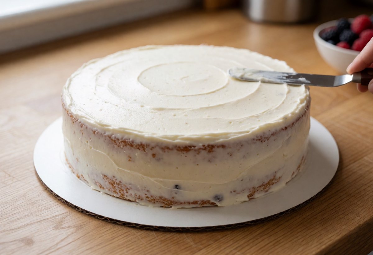 Chill 30 to 60 minutes, then apply a thin crumb coat of buttercream, chill 20 minutes more, and finish. Chill 30 to 60 minutes, then apply a thin crumb coat of buttercream, chill 20 minutes more, and finish.